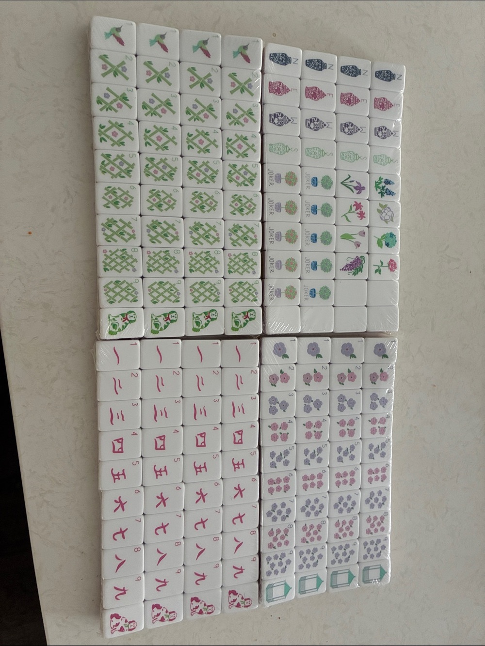 White Floral and Green Mahjong Tile Set - brand new in packaging
